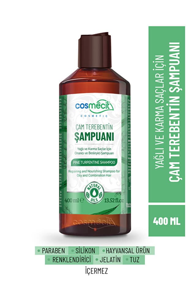 Cosmecit Doğal Çam Terebentin Şampuan - Yağlı ve Karma Saçlar İçin Onarıcı & Besleyici (400 ml)
