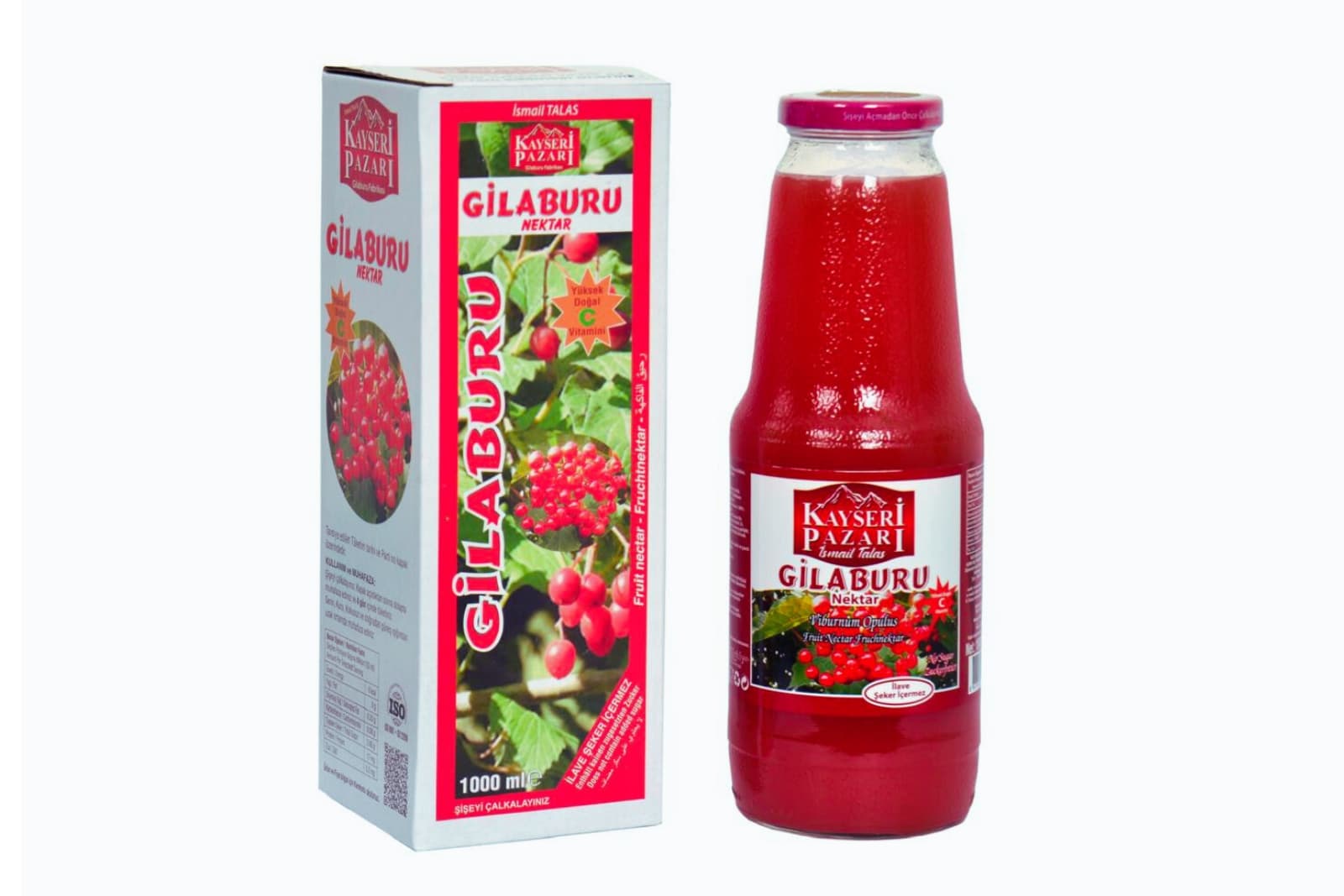 Şeker İlavesiz Doğal Gilaburu Suyu Nektarı 1000 ml Cam Şişe